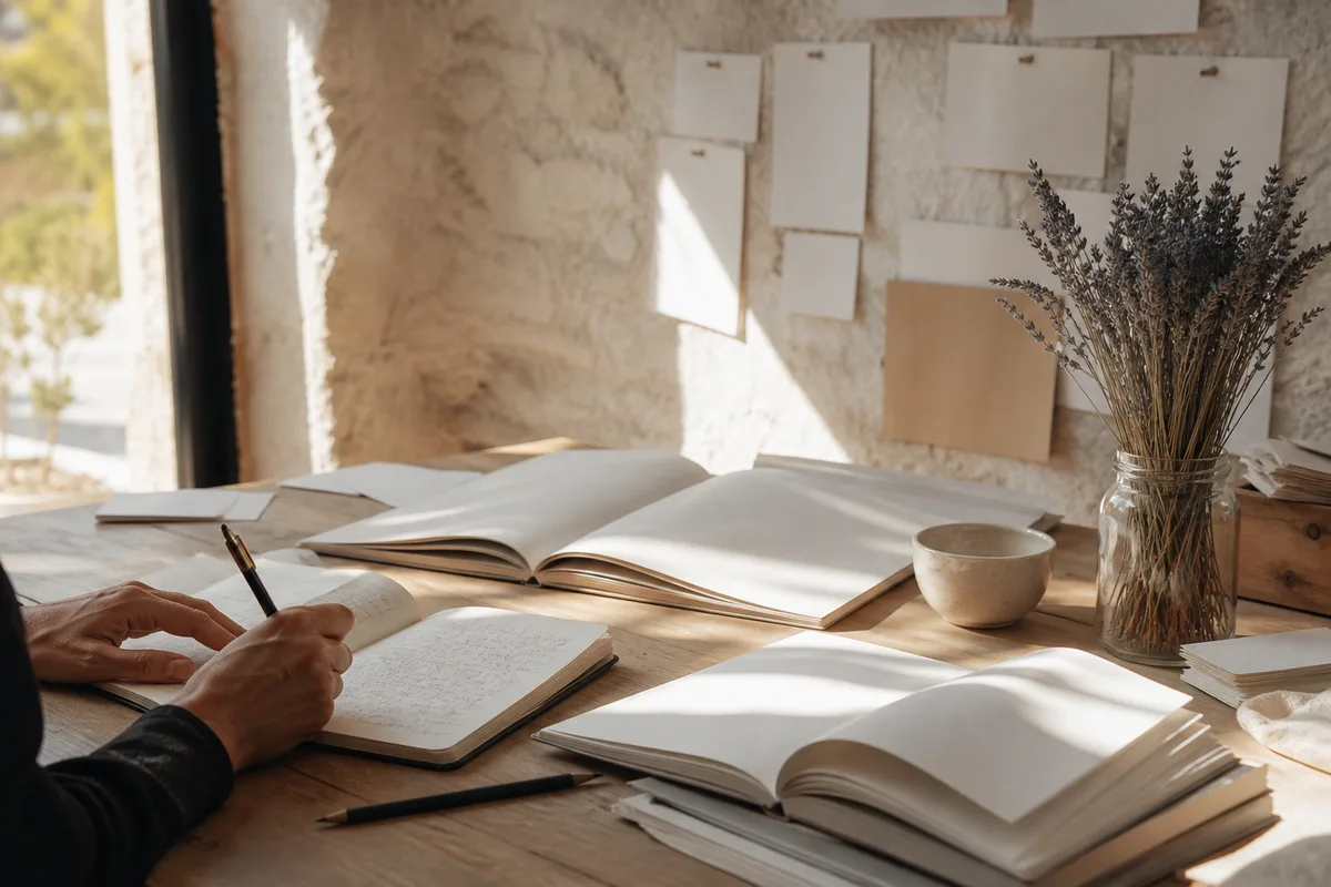 Séance de travail éditorial avec relecture d&rsquo;un texte imprimé et prise de notes